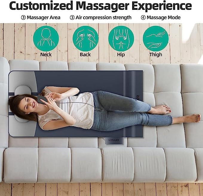LEPULER Massage Mat, Massaging Pad with Twist & Stretch & Flow 7 Massage Modes, Full Body Massage Mats for Back Pain Relief, Adjustable Vibrating Massager for Bed Sofa Floor Home Office Couch