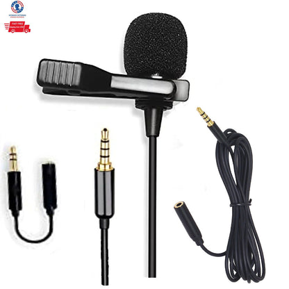 Clip On Mini Mic Microphone 3.5mm Lavalier Lapel For Mobile Phone PC Recording