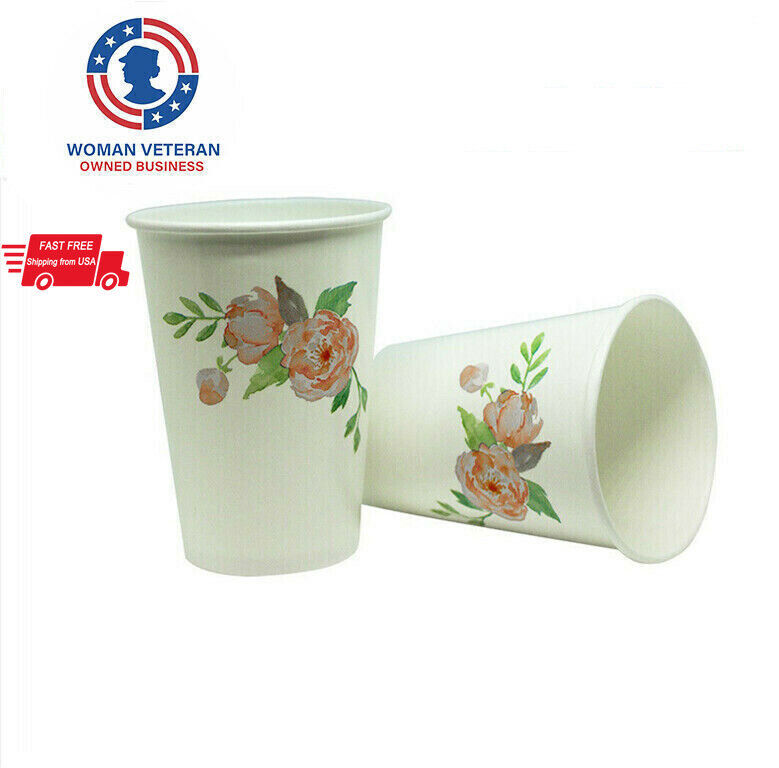 9 oz Disposable Flower Patten Insulated Hot/Cold Paper Cups for Tea and Beverage