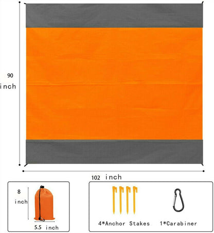 102" x 90" Orange Oversized Beach Blankets, Sand Proof, Beach Picnic Mat