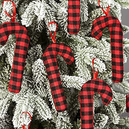 12 PC Christmas Tree Buffalo Plaid Canes Hanging Ornament Decoration Xmas 3x7 in