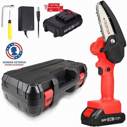 4 Inch Mini Chainsaw,New Cordless Protable Chainsaw 24V Rechargeable Battery US