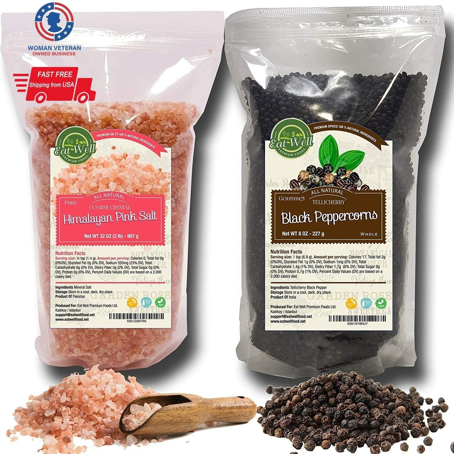 Whole Black Peppercorns 12oz & Himalayan Pink Salt (Coarse Grain) 2 lbs