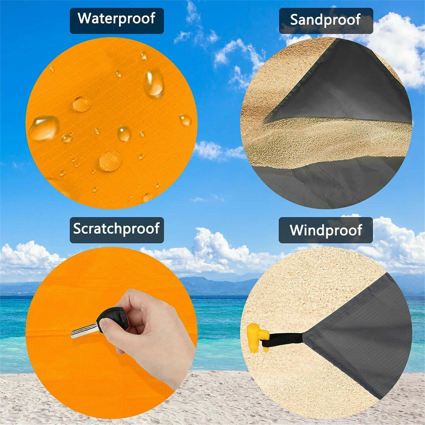 102" x 90" Orange Oversized Beach Blankets, Sand Proof, Beach Picnic Mat