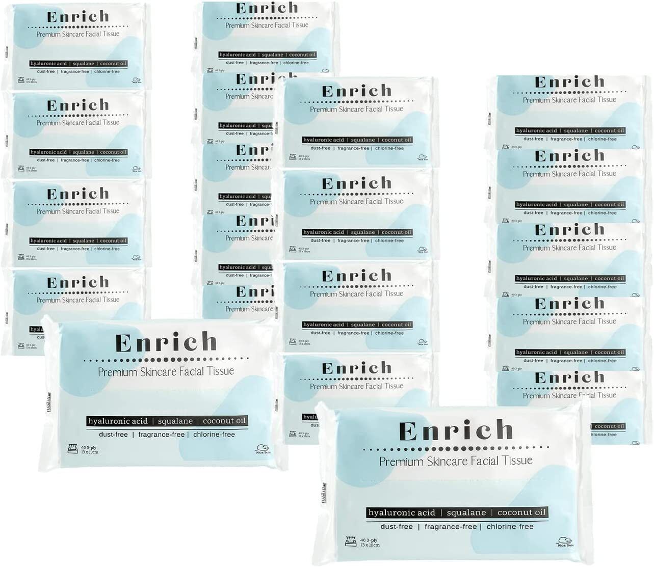 Enrich Lotion Facial Tissue Travel and Pocket Size 40 Sheets Per Pack 3-Ply