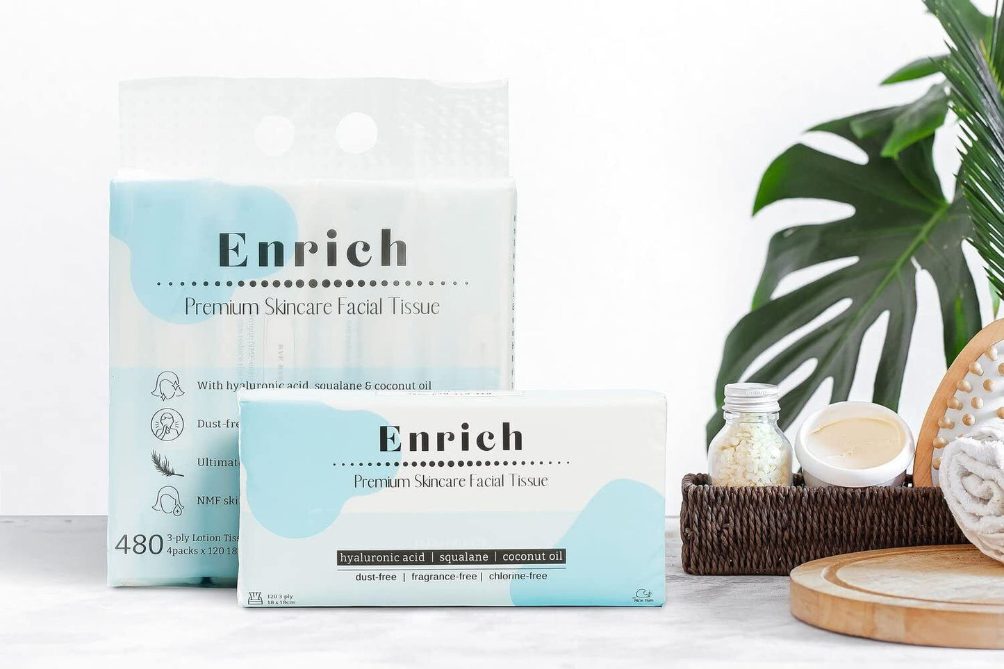 Enrich Premium Lotion Facial Tissues with Vegan HA,Squalane, Coconut Oil, 3-Ply