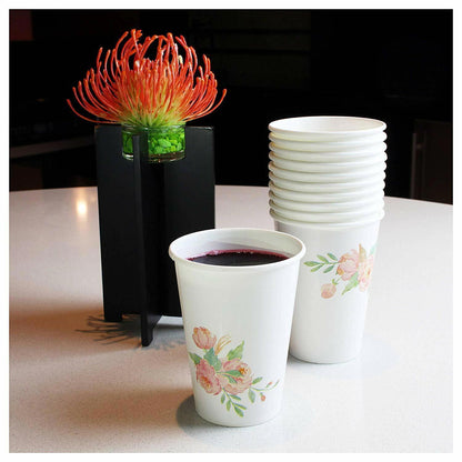 9 oz Disposable Flower Patten Insulated Hot/Cold Paper Cups for Tea and Beverage