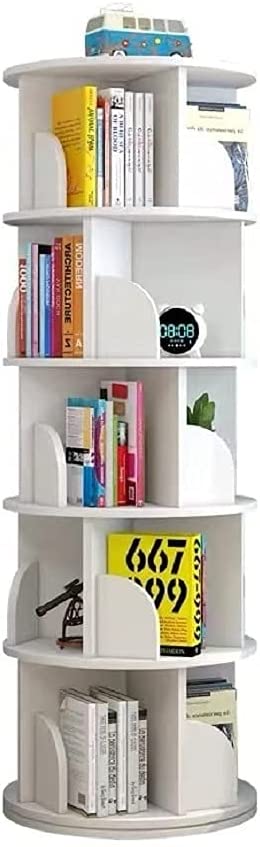 Rotating Bookshelf, 3-5 Tier 360° Revolving Bookcase Corner PVC Wood-Plastic Board Bookcase, Stackable Bookshelf Organizer, Display Cabinet for Office Home Living Room Study