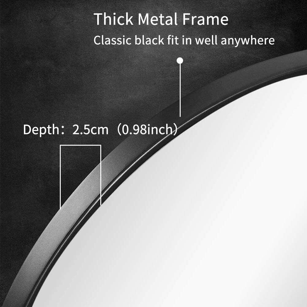 Round Wall Mirror with Metal Frame for Entryways, Washrooms, Living Rooms, Black
